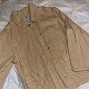 Zara, Tan/Beige Button up Jacket with Collar, Size M
